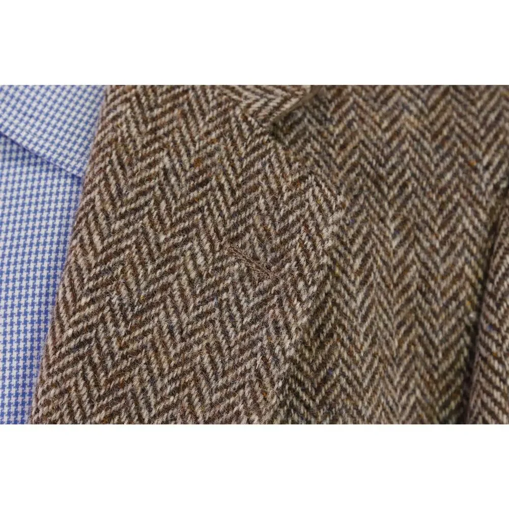 Harris Tweed Brown Herringbone Tweed 2-Btn Wool Blazer Jacket 38R